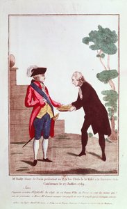 Jean Sylvain Bailly (1736-93) presenteert Louis XVI (1754-93) de sleutels van de stad Parijs, 17 juli 1789 door French School